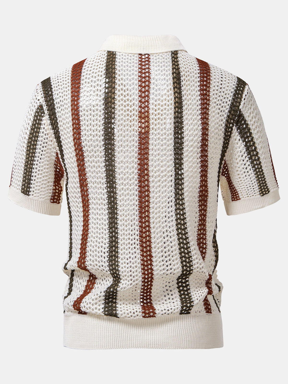 Striped Crochet V Neck Polo